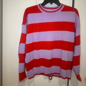 Madewell Cashmere Red and Purple Striped Crewneck Sweater